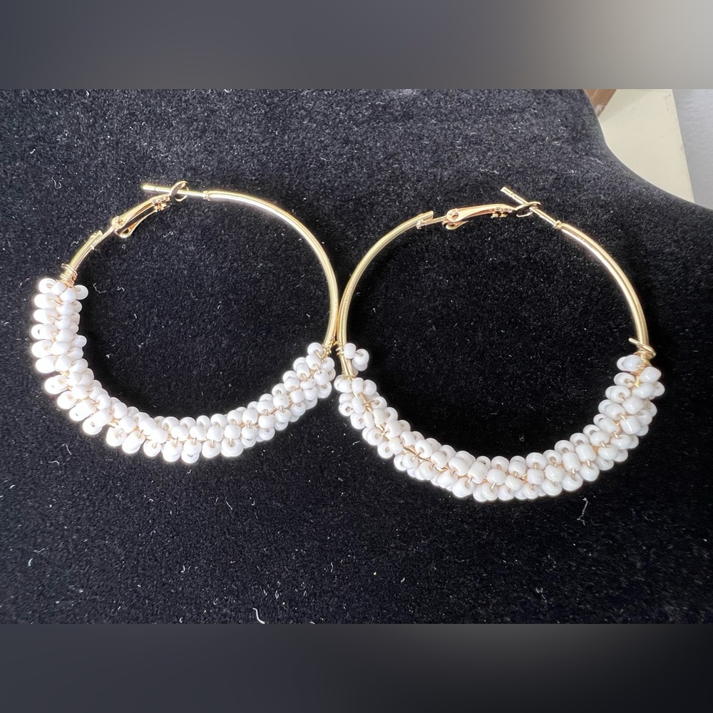Brand New-Beaded Hoop Earrings
